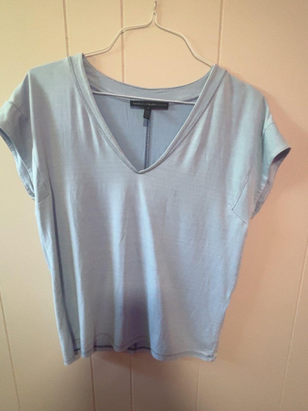 White House Black Market Light Blue V-Neck Short Sleeve Top